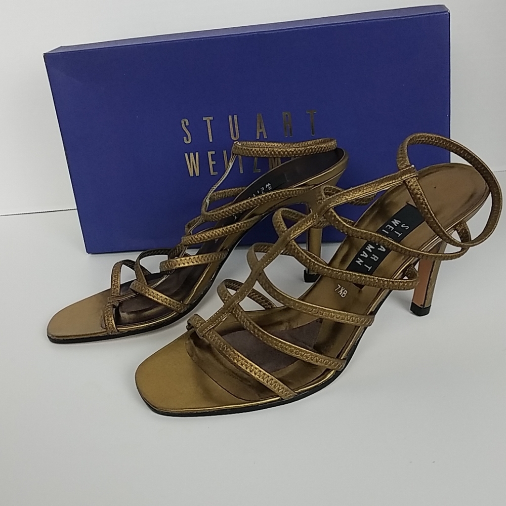 Stuart Weitzman Strappy Bronze Heels Sz 7.5